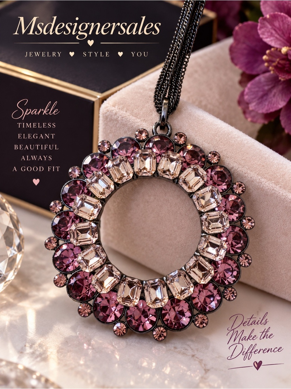 Purple Crystal Circle Pendant Necklace